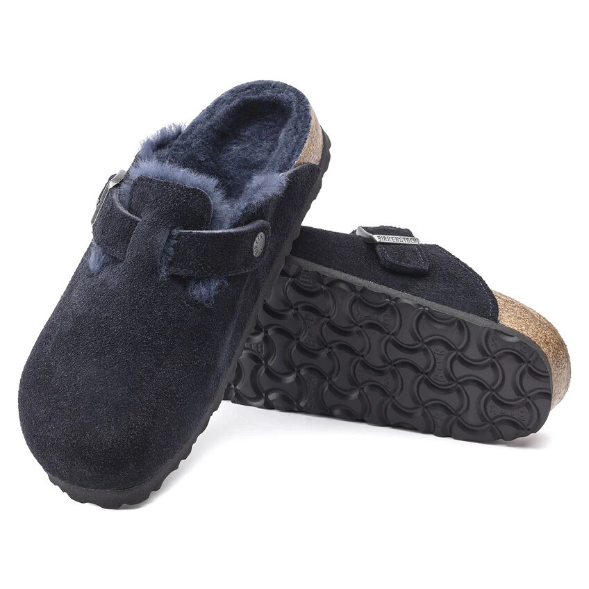 Boston Shearling Suede Leather Budget ๐ Birkenstock Boston Shearling Suede Leather Midnight ๐ -Men Shoes Store 1020584 sole