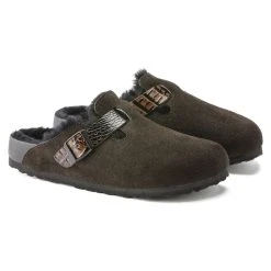 Promo 🤩 Birkenstock Boston Shearling Suede Leather Mocha/Black 🤩 -Men Shoes Store 1021094 pair