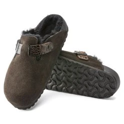 Promo 🤩 Birkenstock Boston Shearling Suede Leather Mocha/Black 🤩 -Men Shoes Store 1021094 sole